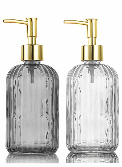 Buy Versatile Glass Soap Dispenser Bottle with Pump 14 Oz Dripless Refillable Liquid Hand Jar for Bathroom Countertop Kitchen Laundry Room 2 Pack in UAE