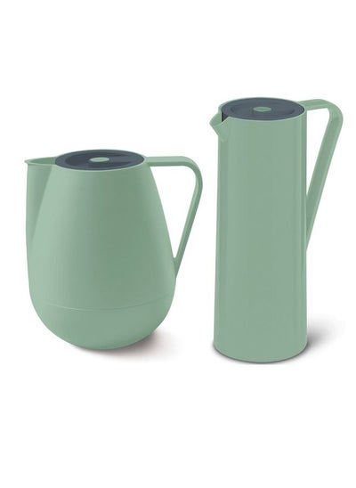 Buy 2-Piece Coffee And Tea Vacuum Flask Green/Grey 1 Liter in Saudi Arabia