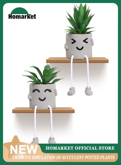 Buy Artificial Succulents Set, 2 Pack Mini Fake Plants,Cute Artificial Potted Plant in Cement Pots with Hanging Leg for Home and Office Decor in UAE