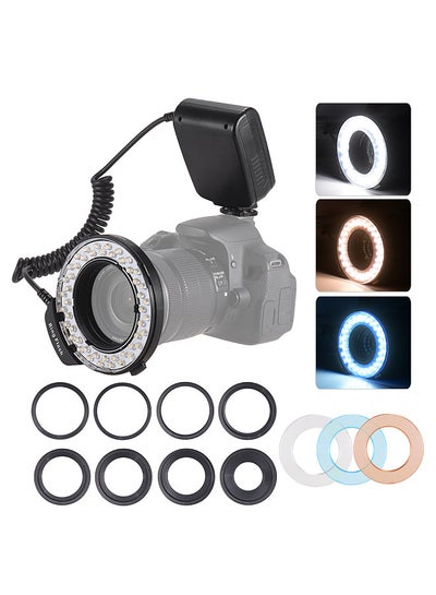 اشتري HD-130 Macro LED Ring Flash Light LCD Display 3000-15000K GN15 Power Control with 3 Flash Diffusers 8 Adapter Rings for Cameras في السعودية