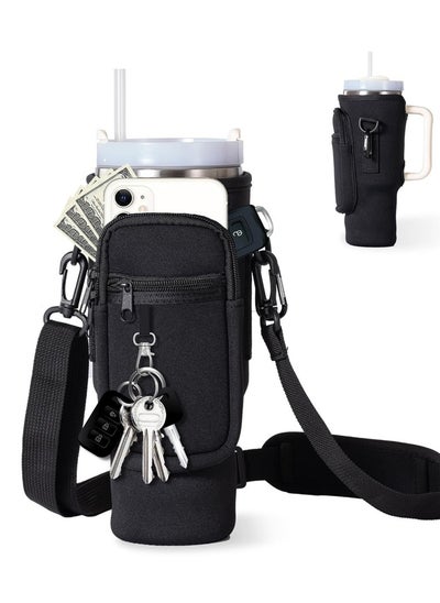 اشتري Water Bottle Carrier Bag with Phone Pocket for Stanley Cup 40 oz, Water Bottle Holder with Adjustable Strap& Straw Cover, Stanley Cup Accessories Fit Hiking Cycling Running Gym Yoga في السعودية