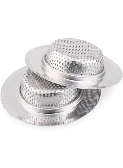 Buy 2pcs Stainless Steel Kitchen Sink Strainer Removable Heavy-Duty Drain Filter Perfect for Kitchen Bathroom Basin Laundry Stop Hair Disposal Waste (Suitable for drain 8.4cm - 9.4cm , Chrome) in UAE