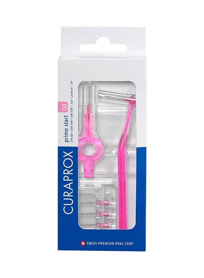 Buy Curaprox CPS 08 Prime Start Interdental Brush Kit, Pink - 5 x 0.8mm - 3.22mm Interdental Brushes + 2 Interdental Toothbrush Holders in UAE