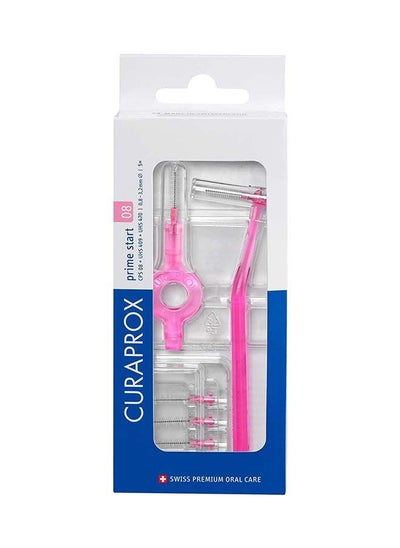 اشتري Curaprox CPS 08 Prime Start Interdental Brush Kit, Pink - 5 x 0.8mm - 3.22mm Interdental Brushes + 2 Interdental Toothbrush Holders في الامارات