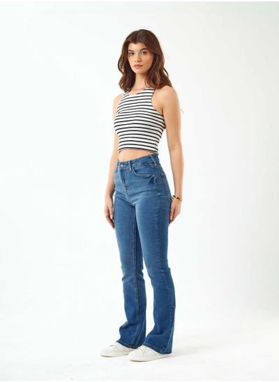 Buy High-Waist Medium Wash Degrade Boot-Cut Jeans. in Saudi Arabia