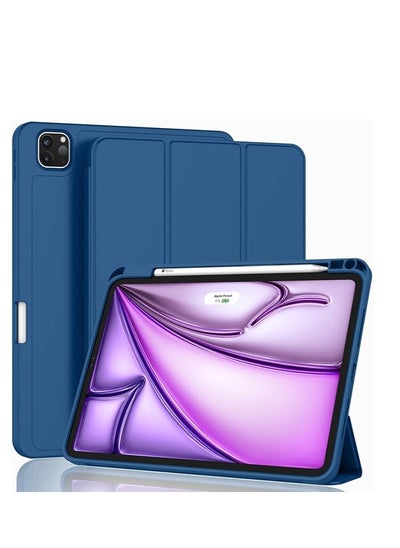 Buy New iPad Pro 13 Inch M4 Case (2024 Model, 7th Generation) with Pencil Holder Smart Tripod Stand Cover with Soft Material Back, Auto Wake/Sleep (Blue) in Egypt