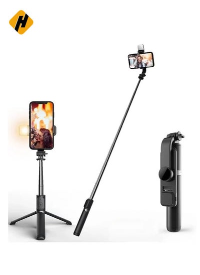 Buy Selfie Stick Tripod, 41 Inch Extendable Portable Selfie Stick with Fill Light Bluetooth Wireless Remote and Tripod Stand for iOS and Android in Saudi Arabia