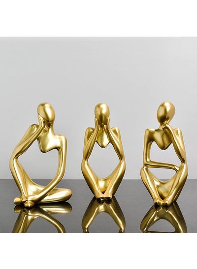 Buy Sietioji 3 Pcs Thinker Resin Statue Set, Thinker Statue Personalized Abstract Ornament For Office Living Room Desk Room Decor (Gold) in Egypt