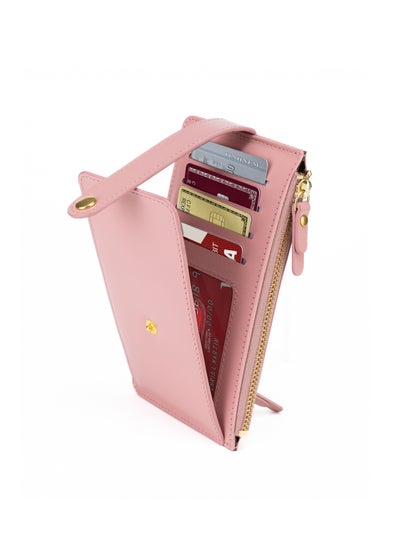 Buy Wallet for Women Slim Bifold Multi Card Case Zipper Coin Purse RFID Card Holder Pink in UAE