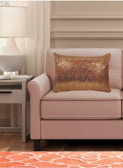 Buy HOME TOWN 100% Polyester Front Sequins And Back Polydupioni Cushion Cover With Filler Copper 30x50cm in UAE