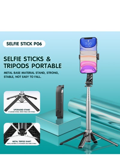 اشتري Bluetooth Selfie Stick, 4-Corner Metal Bracket, Stainless Steel Material, Durable, Can Be Bent 180° Forward and Backward, Black, 1.7m في السعودية