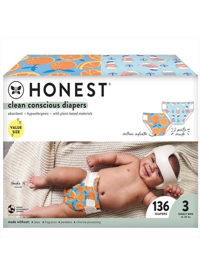 Buy Clean Conscious Diapers | Plant-Based, Sustainable | Orange You Cute + Feeling Nauti | Super Club Box, Size 3 (16-28 lbs), 136 Count in UAE