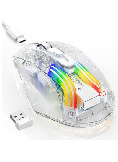 اشتري Wireless Gaming Mouse with Transparent Back Shell Tri-Mode 2.4G USB-C Bluetooth Silent Mouse with 5 DPI Levels 6 Buttons 11 Colorful RGB Lights Ergonomic Mouse for Laptop PC Mac Transparent في السعودية