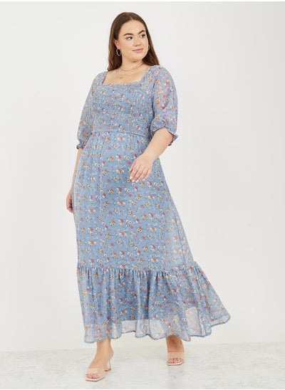 Buy Floral Print Shirred A-Line Maxi Dress in Saudi Arabia