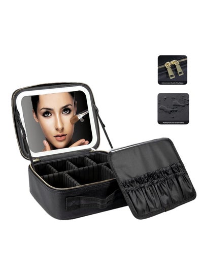 Buy ONECIRCLE makeup bag with LED lighted mirror,Adjustable Brightness LED Cosmetic Train Case with brush storage board suitable for your travel makeup bag with led lighted mirror(black) in Saudi Arabia