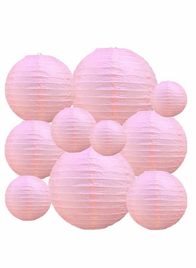 Buy 10Pcs Pink Paper Lanterns Decorative, Chinese/Japanese Hanging Round Foldable Lantern, for Birthday, Wedding, Halloween, Bridal Shower, Home Decor, Party (Size of 4”, 6”, 8”, 10”) in Saudi Arabia
