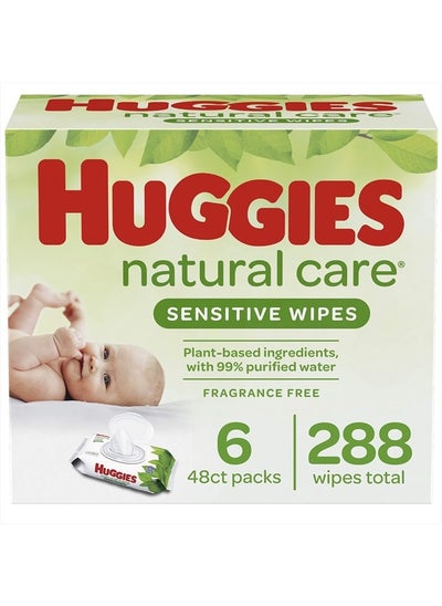 Buy Huggies Natural Care Sensitive Baby Wipes, Unscented, 6 Flip-Top Packs, 48 Count (Pack of 6) in UAE