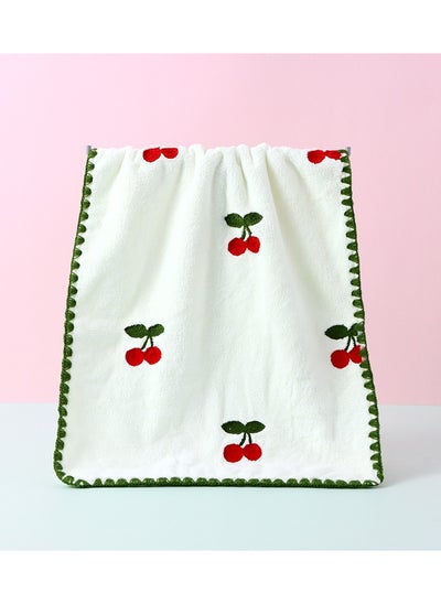 Buy Fruit Series Embroidered Cherry Coral Velvet Towel for Adult (White) in Saudi Arabia