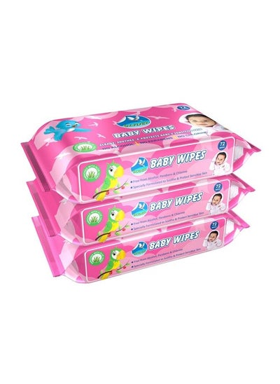 Buy Baby Wet Wipes With Aloe Vera And Vitamin E For Sensitive Skin 72 Wipes;Pack (Pack Of 3 (216 Wipes) in UAE