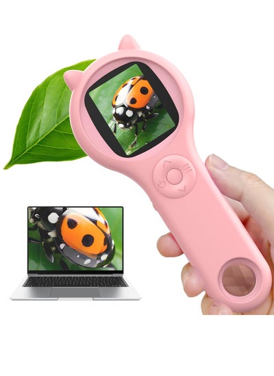 Buy Handheld Microscope for Children, 2.0 Inch IPS Screen, 200X Portable Pocket Microscope for Children, 3 Levels Adjustable LED Lights, USB Connection to PC, Mini Microscope for Children from 3-12 Year Old in Saudi Arabia