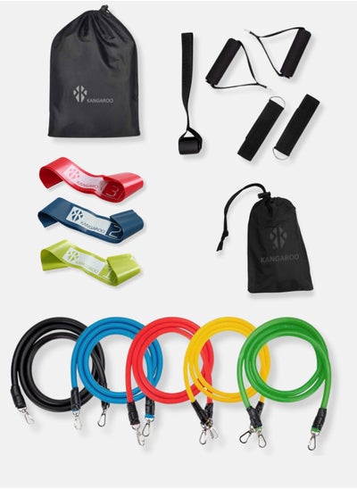 Buy Comprehensive resistance bands set with 3-level kangaroo resistance band loops in Saudi Arabia