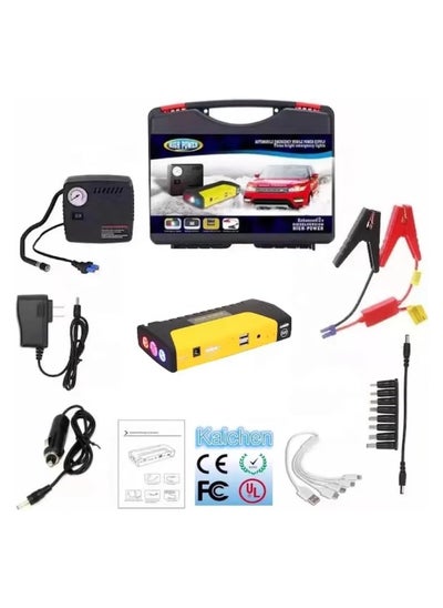 Buy Car Jump Starter Power Bank with Air Compressor, LED Light, Type-C Charger, Portable Car Battery Charger, USB-C Power Bank, Car Air Pump, 12V Inverter, Camping Battery, Phone Charger in UAE