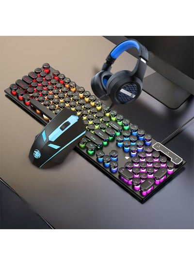 Buy Vintage Punk Keyboard  Mouse for Gaming and Office Black Rainbow single Keyboard + Mouse + headset in Saudi Arabia