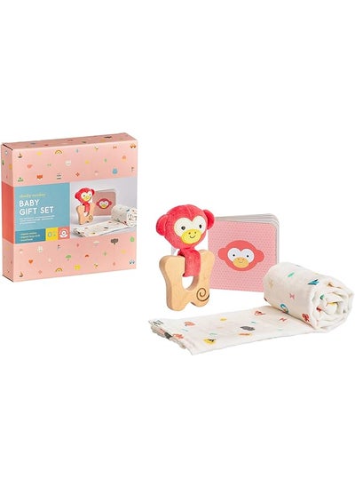 Buy Organic 3 Piece Gift Set For Babies Cheeky Monkey Includes Beech Wood Teether Organic Cotton Burp Cloth And Baby Book Perfect Gift For Baby Shower And New Moms in Saudi Arabia