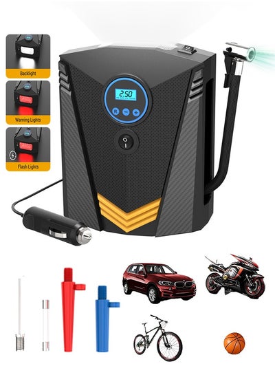 Buy Digital Car Tyre Inflator Air Compressor, with Auto Stop and LED Light ，Portable 150PSI DC12V Air Pump 9.5FT Cord with Digital Pressure Display and 3 Nozzle, Valve Adaptors for Car/Bike/Ball/Motorbike in Saudi Arabia