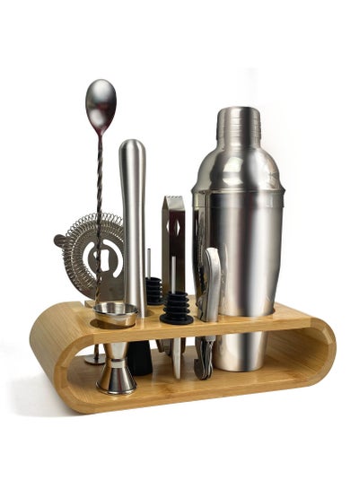 JNWINOG 12-Piece Bartender Kit – Cocktail Shaker Set With Bamboo Stand, Black & Gold, 17oz