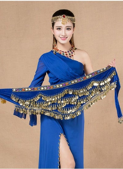 Buy Coins Pendant Diamond Waist Chain Skirt Belly Dance Waist Wrap Belt Skirts Party Rave Costume Dark Blue in UAE