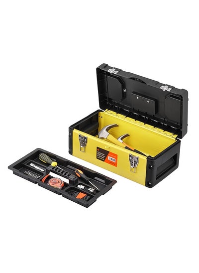 Buy Tool Box with Iron Latches -19inch- Durable and Portable Toolbox with Removable Tray, Secure Latch, and Handle - Organizing Storage Solution for Garage Workshop Household and Professional Use in Saudi Arabia