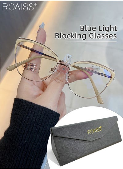 Buy Women's Blue Light Blocking Glasses Blue Light Filter Computer Reading Gaming TV Phones Cat Eye Eyeglasses Fashion Anti Eyestrain Headache Eyewear Beige Gold 53mm in Saudi Arabia