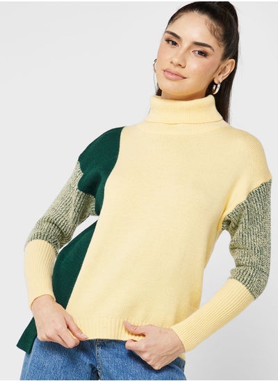 Buy High Neck Colorblock Sweater in Saudi Arabia