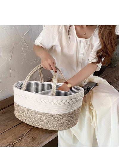 Buy Large Capicity Baby Diaper Cotton Rope Caddy Basket Organizer Nursery Storage Bin with Removable Inserts for Changing Table Car Diaper Organiser in Saudi Arabia