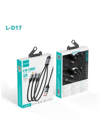 Buy L-D17 3-in-1 USB Cable, Lightning, Micro & USB-C Compatible, Fast Charging & Data Transfer, Multi-Function Cable for Phones, Tablets, and More in UAE