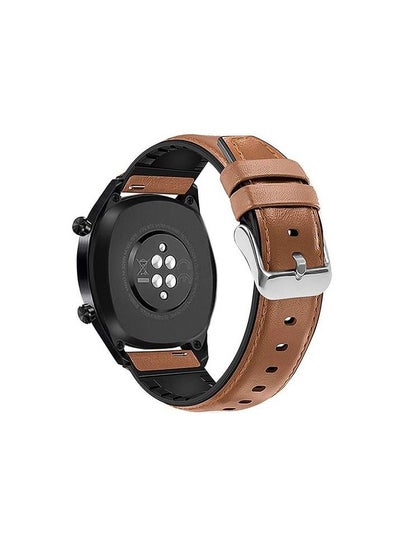 اشتري 22mm Silicone Leather Replacement Strap Watchband For Huawei GT 46mm - Camel Silver Buckle في مصر