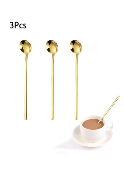 Buy 3 PCS 13.7cm Coffee Spoons Stainless Steel Small Round Spoon Stirring Spoons Tea Spoons Long Handle Gold Teaspoons Ice Tea Spoons Long Spoons for Stirring Gold Espresso Spoons Stainless Steel（Gold） in Saudi Arabia