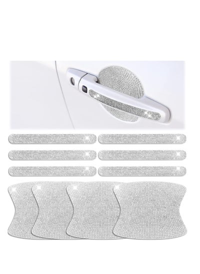 اشتري Universal Car Door Handle Reflective Trim Scratch-Resistant Stickers, Car Door Handle Protector with Bling Rhinestone, Crystal Rhinestone Car Rear View Mirror Safety Auto Protection Cover Trim في السعودية