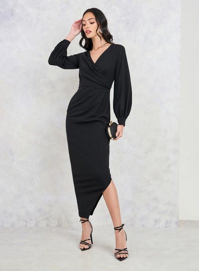Buy Side Pleats Asymmetric Hem Midi Dress in Saudi Arabia