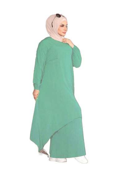 Buy adana material, royal crepe, two-piece pocket and blouse with belt, one size, can be worn up to 100 kilos for women. in Egypt