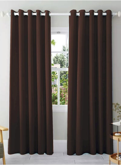 Buy Amali 2 Blackout curtains for living room Decor or bedroom window, noise reduction and light blocking with 16 Grommets in 2 panels long 274cm and 127cm in width Chocolate in UAE