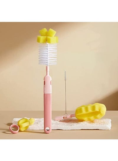 Buy Milk Bottle Cleaning brush Set 4 in 1 Soft Baby Bottle Brush With Sponge Top & Nipple brush & Straw Brush in UAE