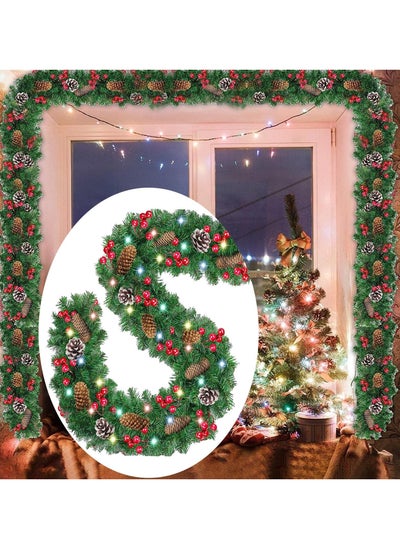 Buy Christmas Decorations,Artificial Christmas Garland, 9 FT Christmas Pinecone Wreath Flocked with Mixed Decorations, Spruce for Door Decoration in UAE