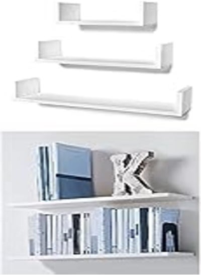 اشتري STOREMIC U-Shaped Floating Mounted Shelves for Wall 50cm, 35cm, 25cm, Easy to Install White, Pack of 3 + Home gallery floating shelf 80x20 white في مصر