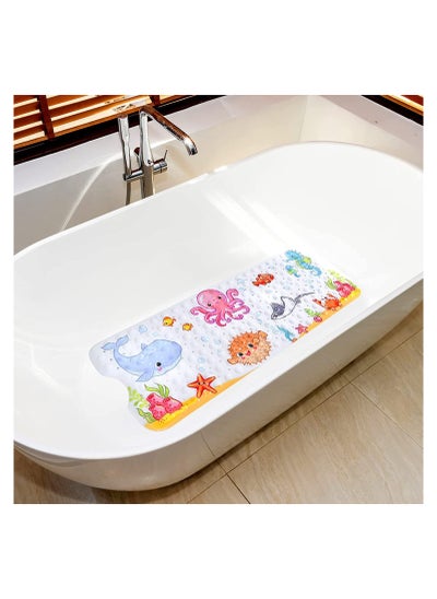 اشتري Cartoon Non Slip Bathtub Mat for Kids 40x16 Inch Large Size Anti Slip Shower Mats for Toddlers Children Baby Floor Tub Mats with Suction Cups & Drain Holes Machine Washable (Sea World) في السعودية