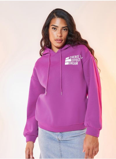 Buy Slogan Print Drawstring Hoodie with Dropped Shoulder in Saudi Arabia