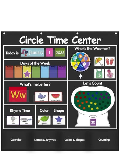 اشتري Circle Time Learning Center Pocket Chart, Kids Calendar for Classroom, Educational Weather Letter Counting Rhyme Color Shape for Activity في الامارات