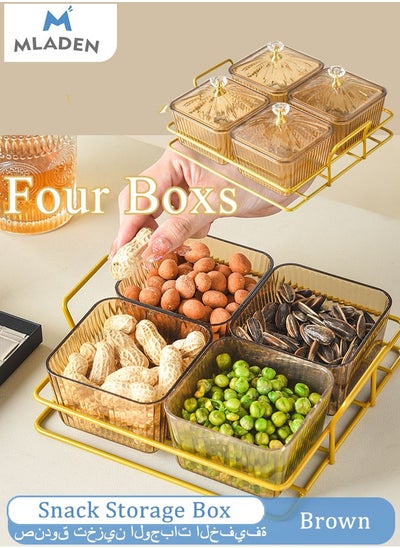 Buy Food Nut Storage Tray With Lid Glass Tableware Fruit Dessert Snacks Bowl With Metal Rack Condiment Dish Rack Set Storage For Vegetables Candies Fruits And Sauces（Brown 4 Grids) in Saudi Arabia