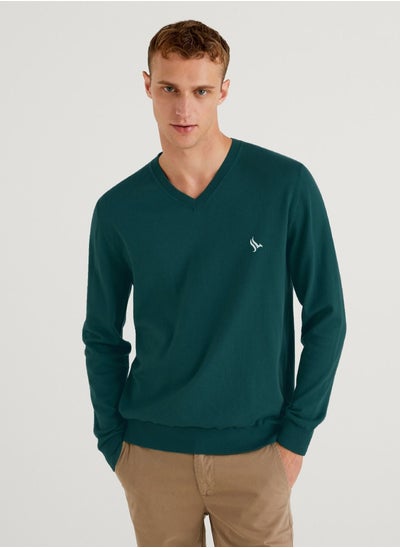 Buy PHOENIX Teal Cotton Men's Pullover V Neck in Egypt